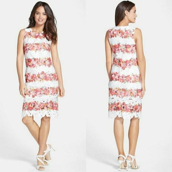 julia jordan Dresses & Skirts - Julia Jordan Floral Lace Shift Dress 14 White Pink Multicolor